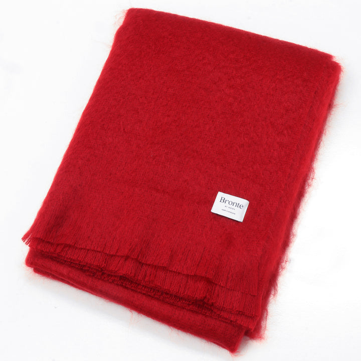 Bronte By Moon Luxury Mohair Wool Throw Berry Red