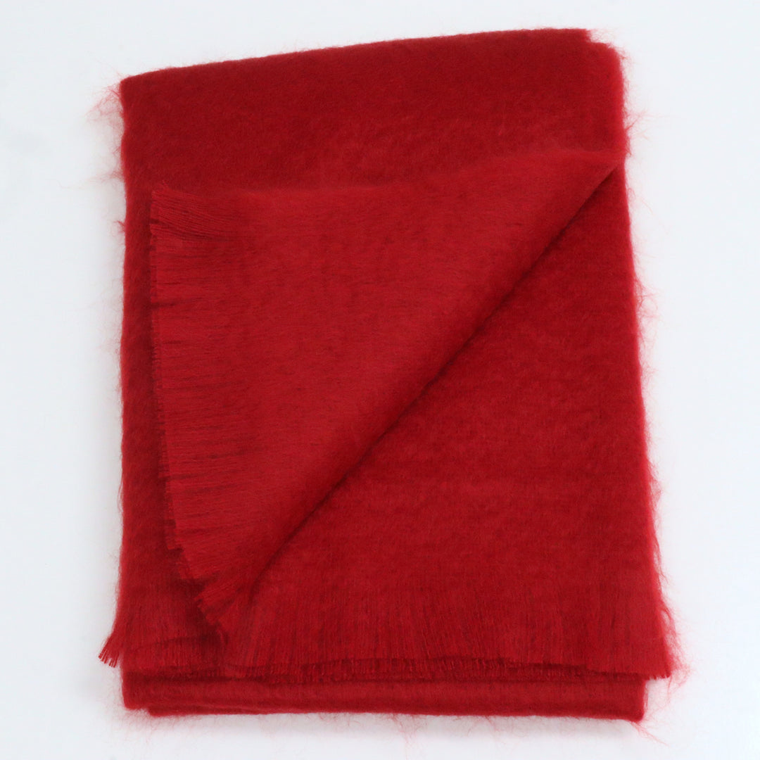 Bronte By Moon Luxury Mohair Wool Throw Berry Red