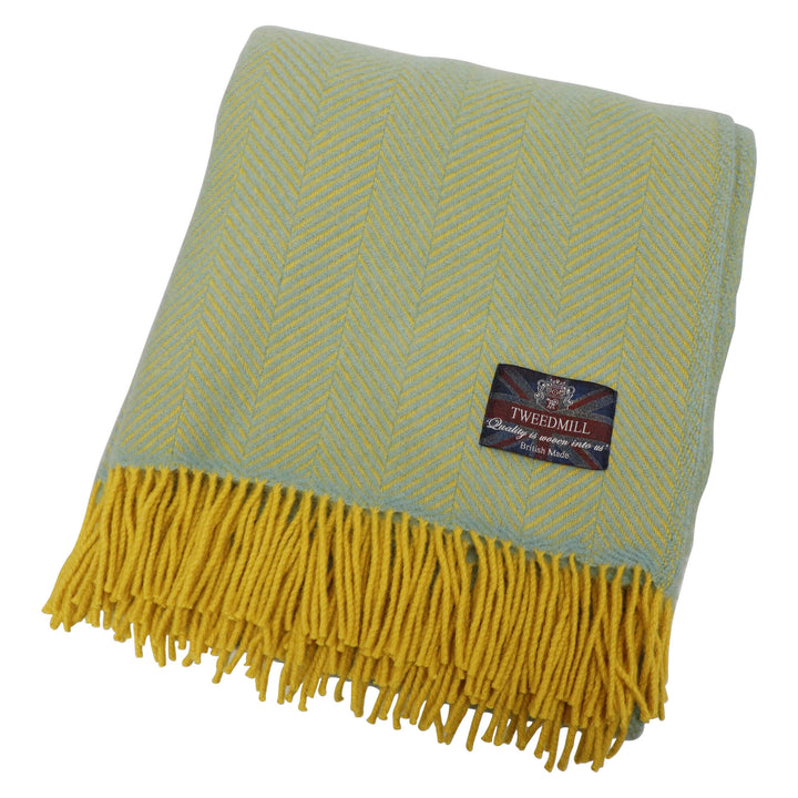 Tweedmill Fishbone Wool Throw Yellow/Ocean