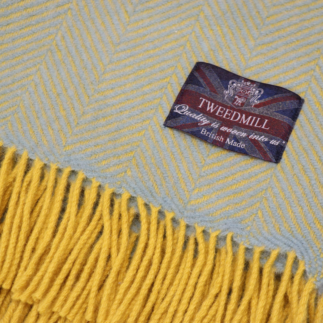 Tweedmill Fishbone Wool Throw Yellow/Ocean