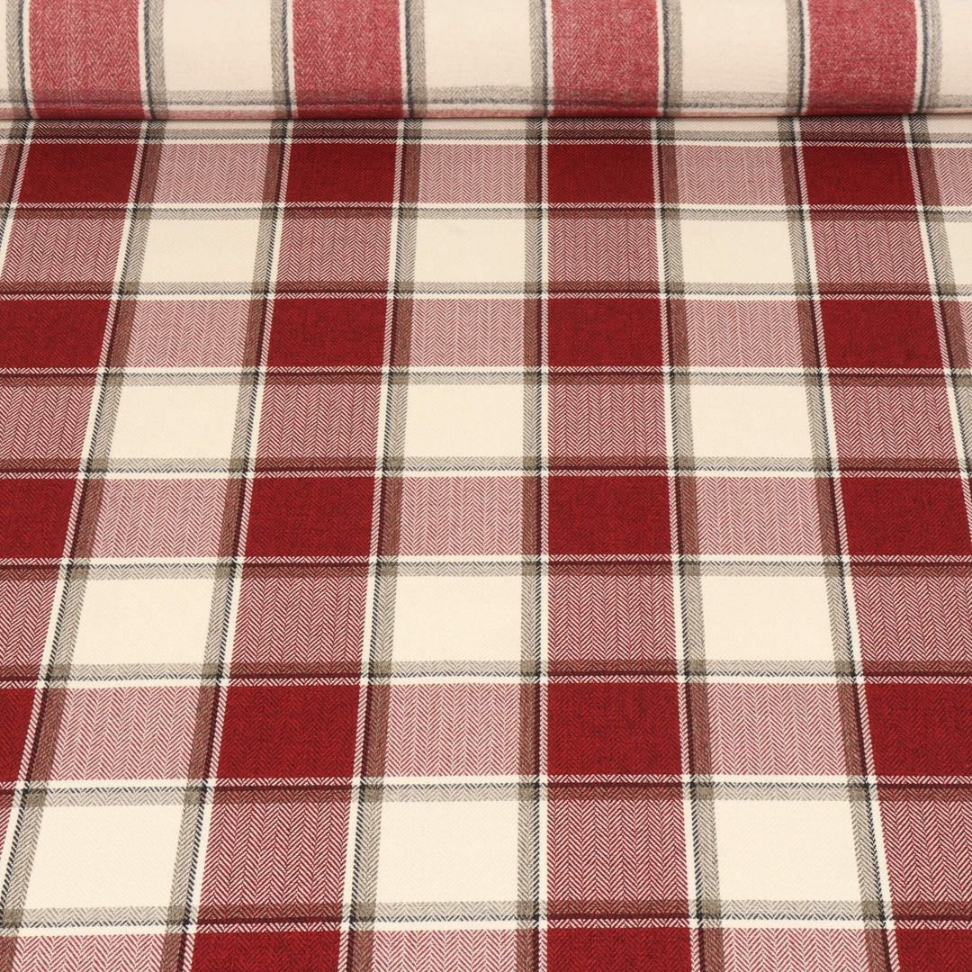 Danbury Herringbone FR Red Check Fabric