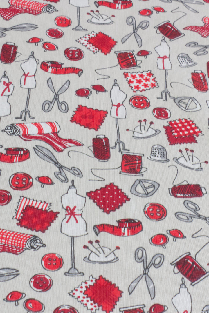 Clearance Haberdashery Room Grey / Red Fabric