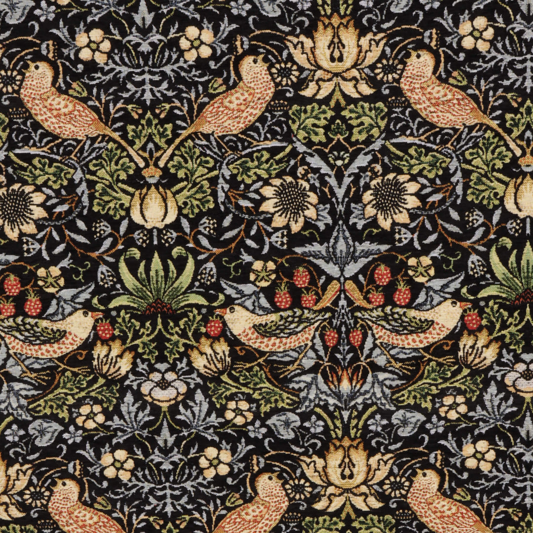 Strawberry Bird Black Chenille Tapestry Fabric