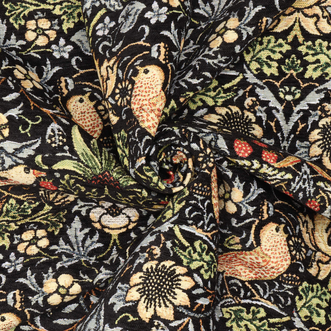 Strawberry Bird Black Chenille Tapestry Fabric