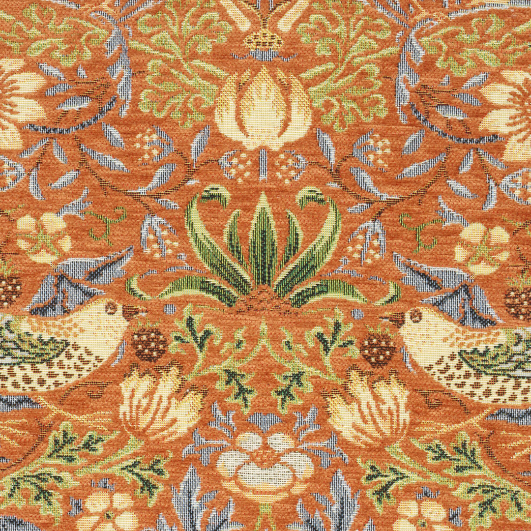 Strawberry Bird Burnt Orange Chenille Tapestry Fabric