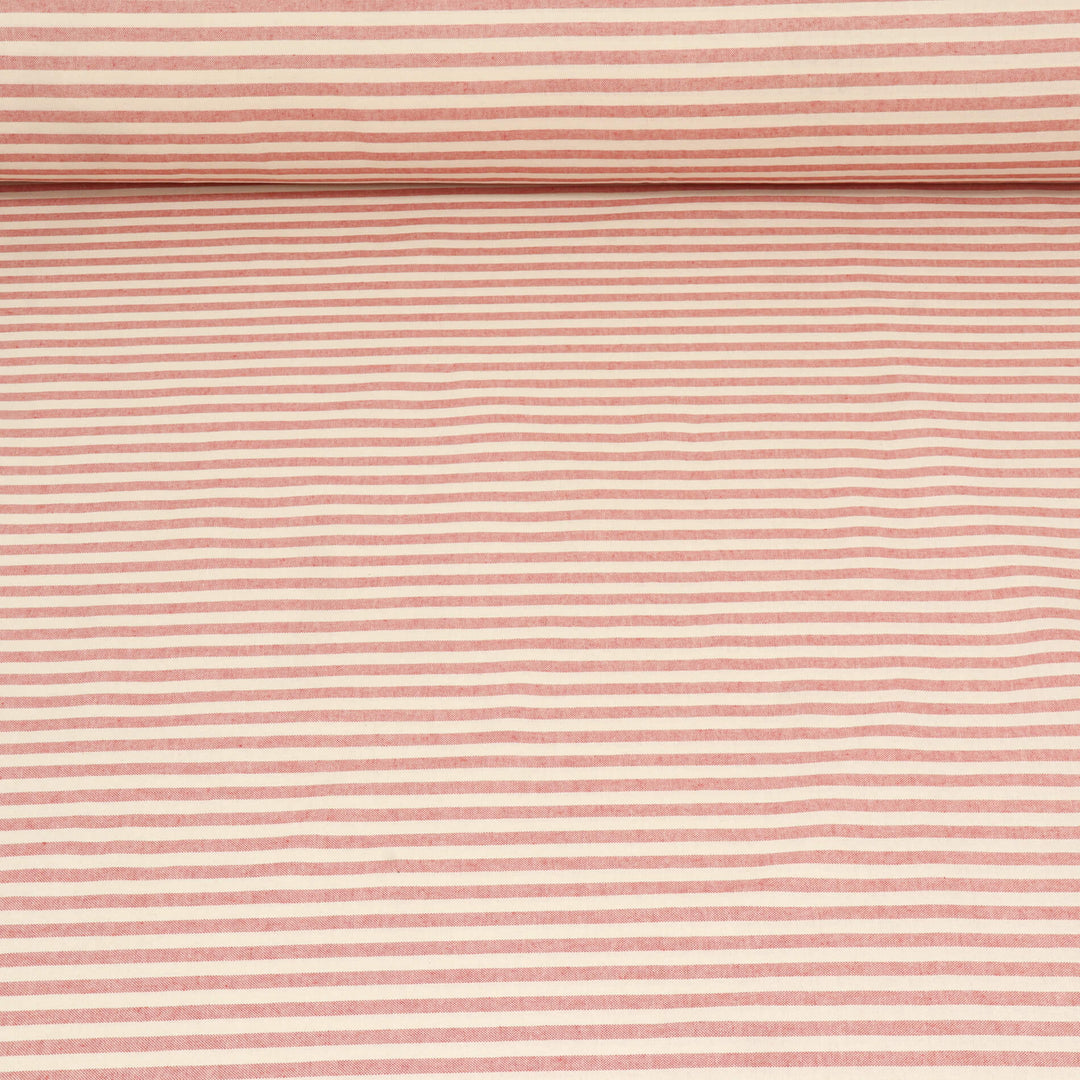 Oxford Stripe Red Double Width Fabric