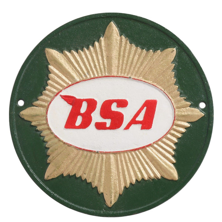 BSA Green Motorcycle Cast Iron Wall Sign