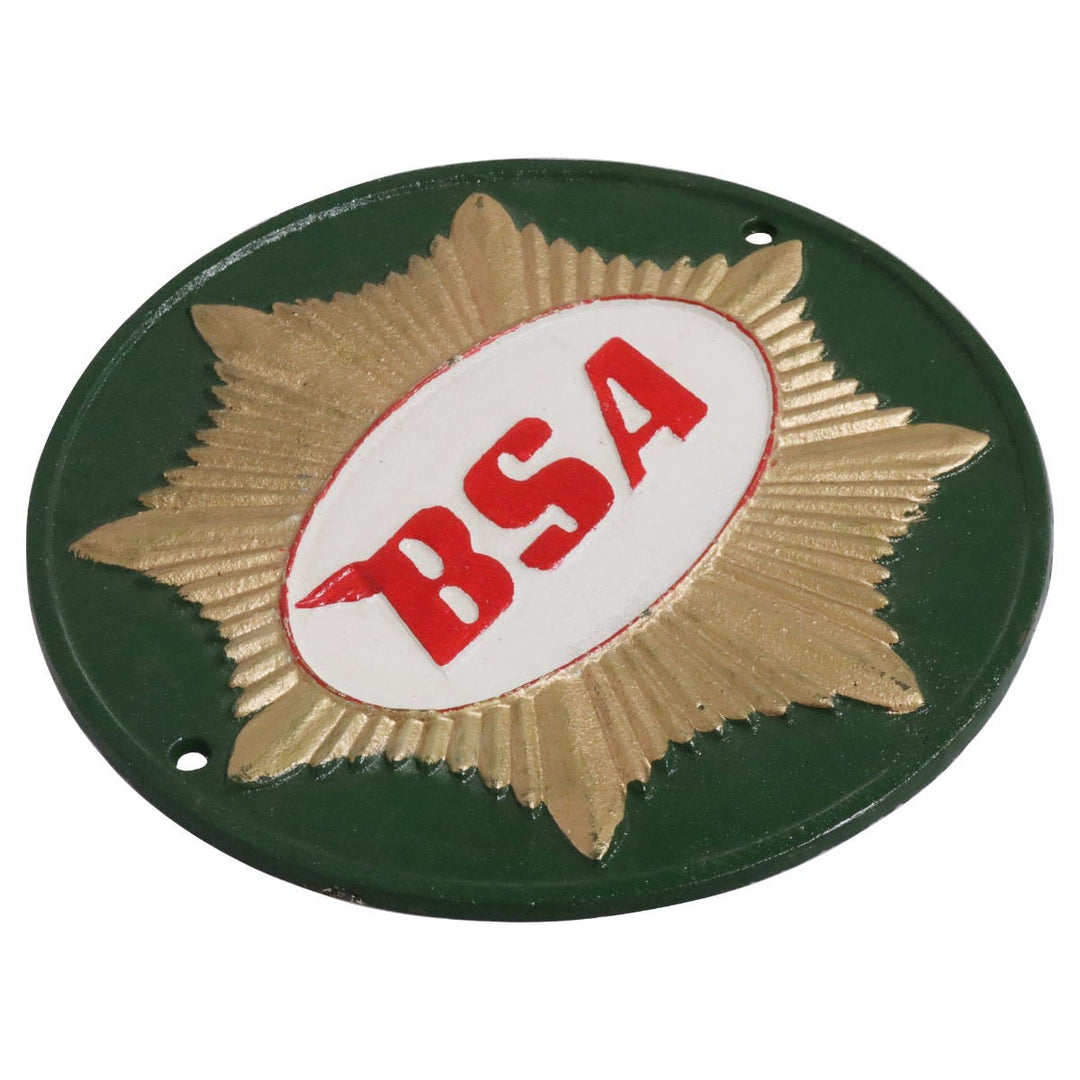 BSA Green Motorcycle Cast Iron Wall Sign