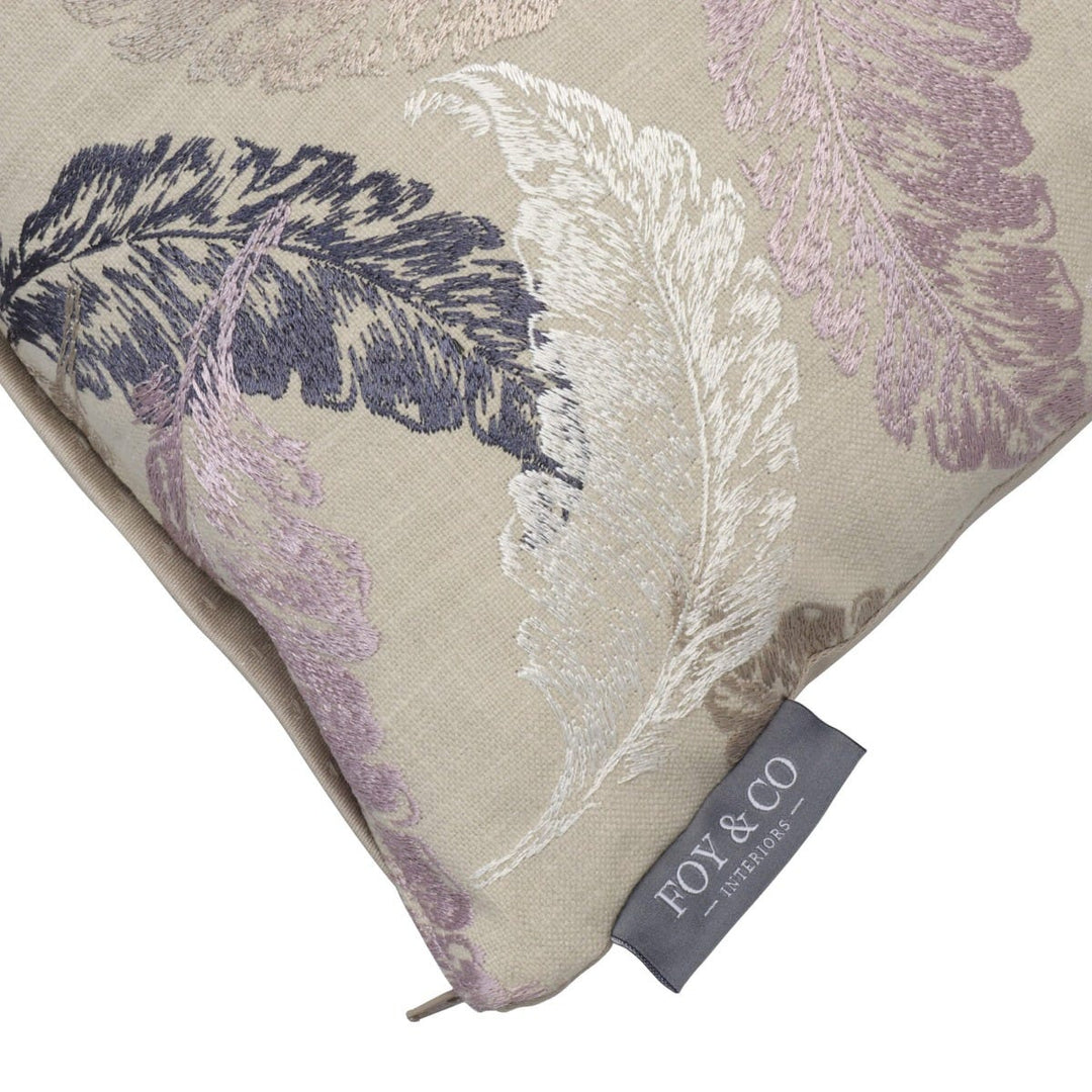 Flourish Feather Embroidered Oblong Cushion