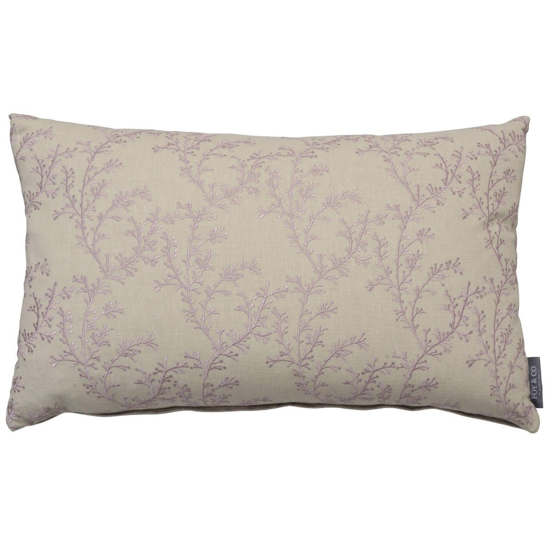 Amelia Floral Embroidered Lilac Oblong Cushion