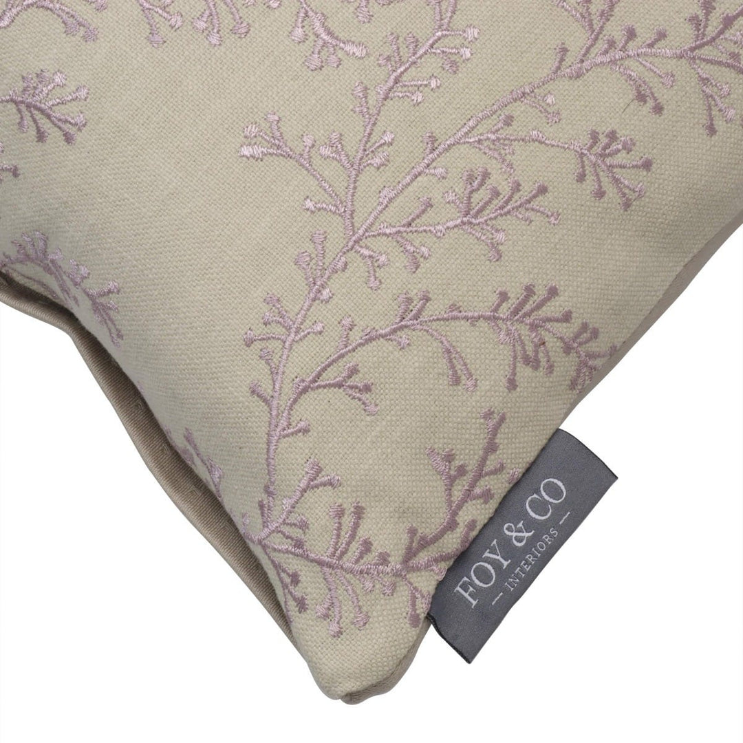 Amelia Floral Embroidered Lilac Oblong Cushion