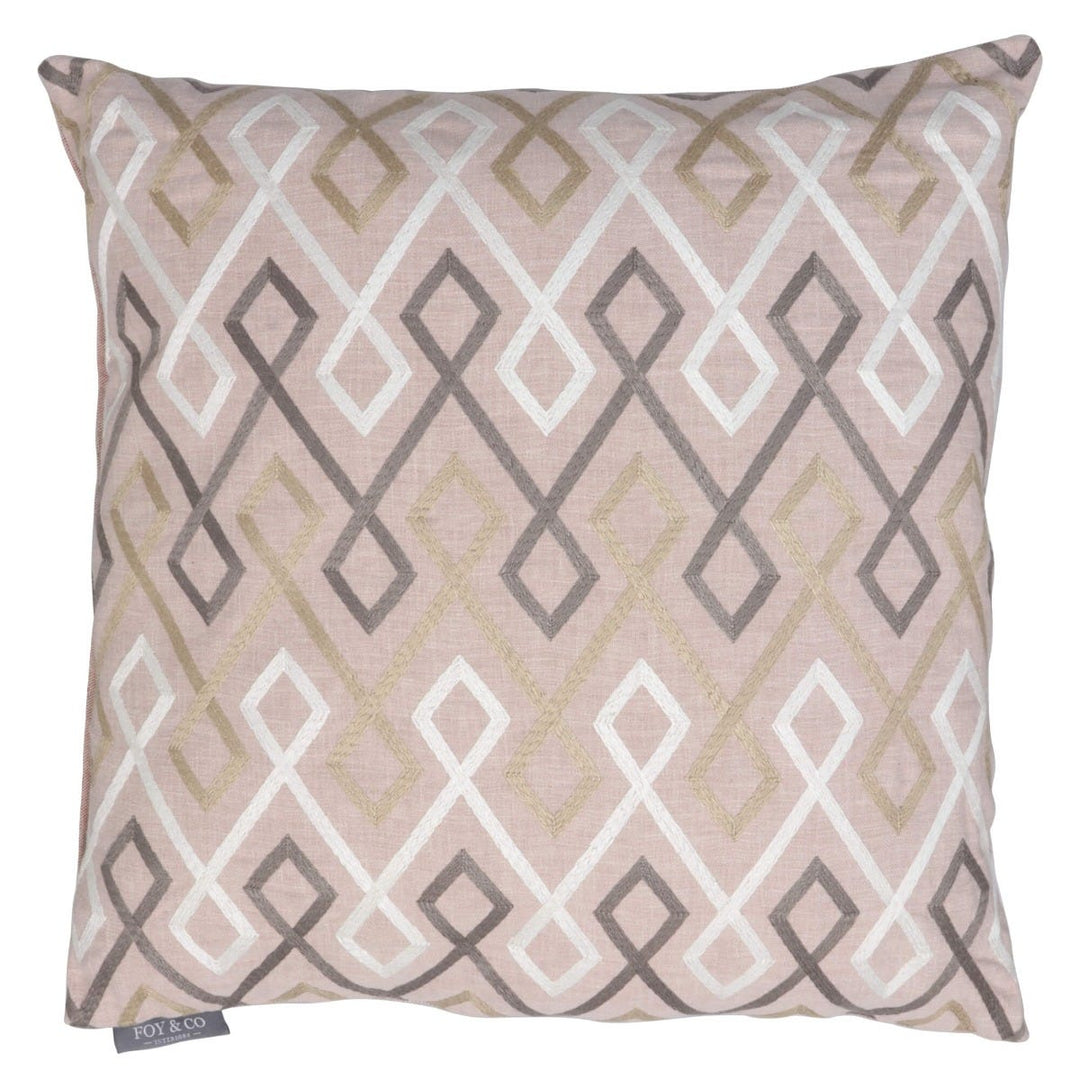 Florence Geometric Embroidered Pink Cushion