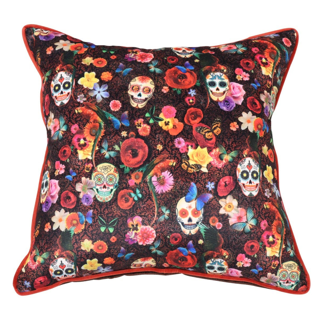 Skull Floral Velvet Cushion