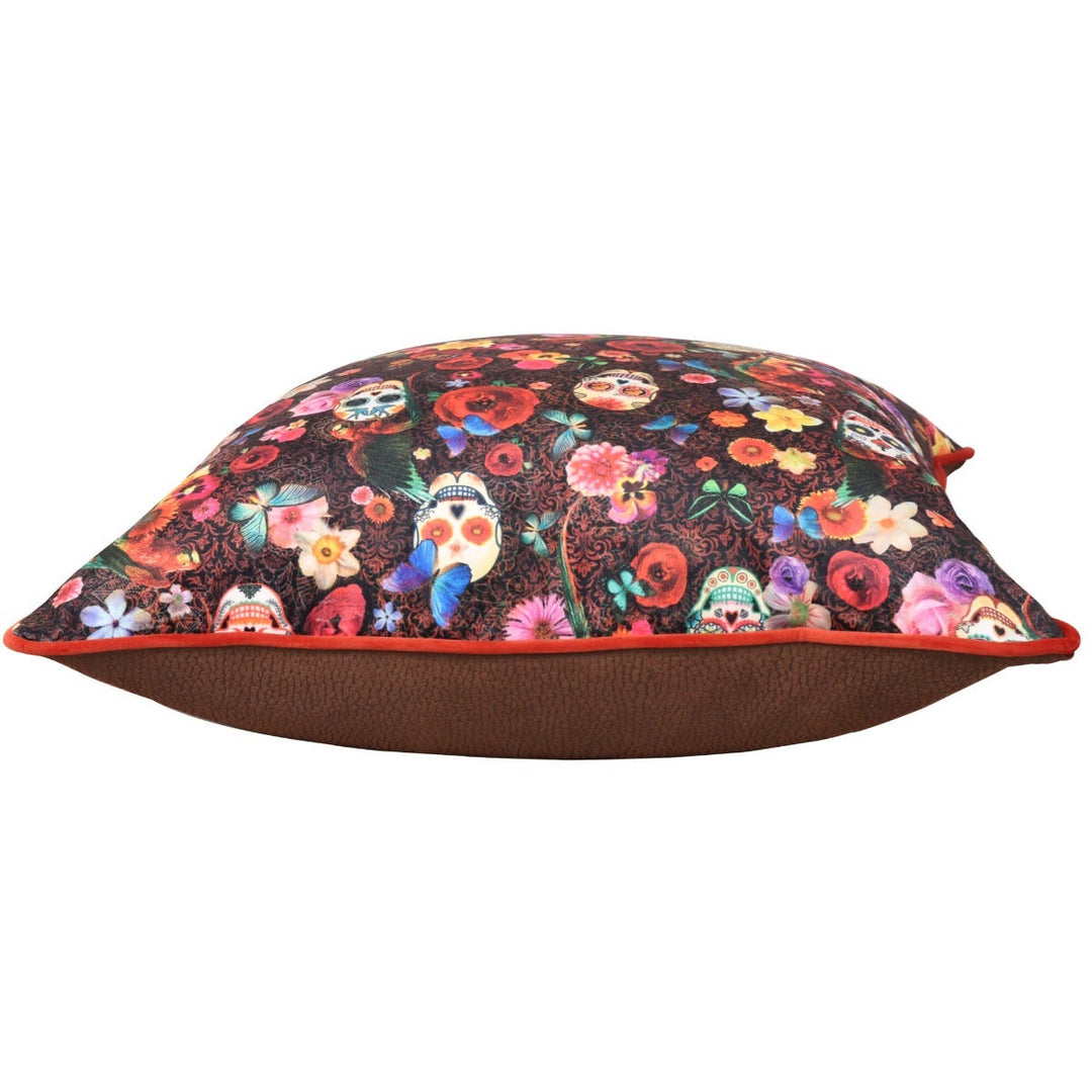 Skull Floral Velvet Cushion