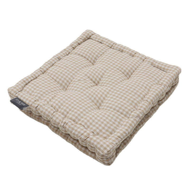 Gingham Beige Cotton Floor Cushion