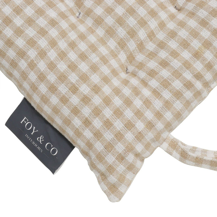 Gingham Beige Cotton Seat Pad