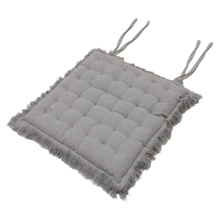 Plain Grey Cotton Fringed Seat Pad