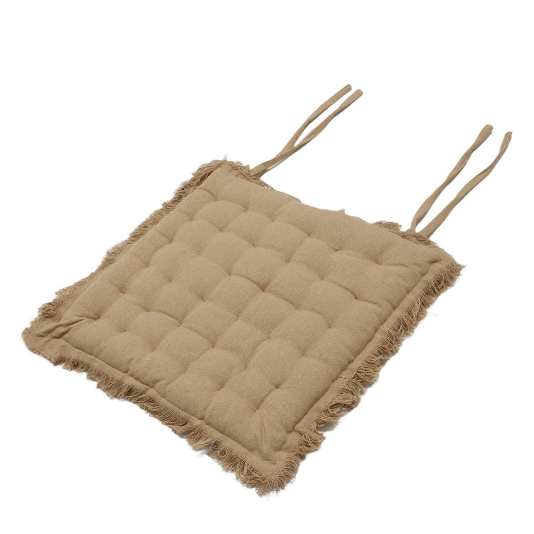 Plain Beige Cotton Fringed Seat Pad