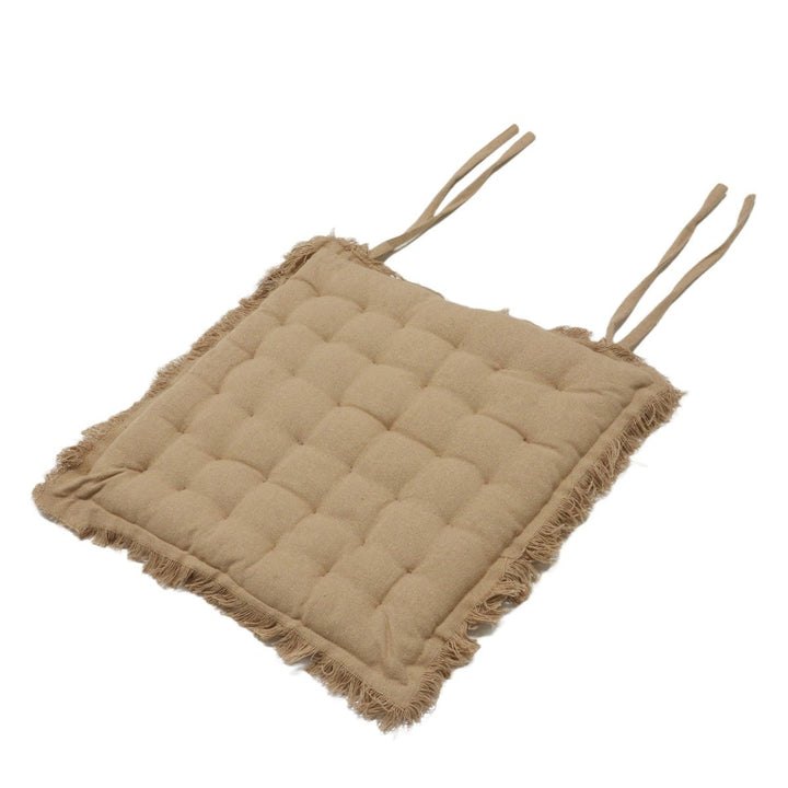 Plain Beige Cotton Fringed Seat Pad