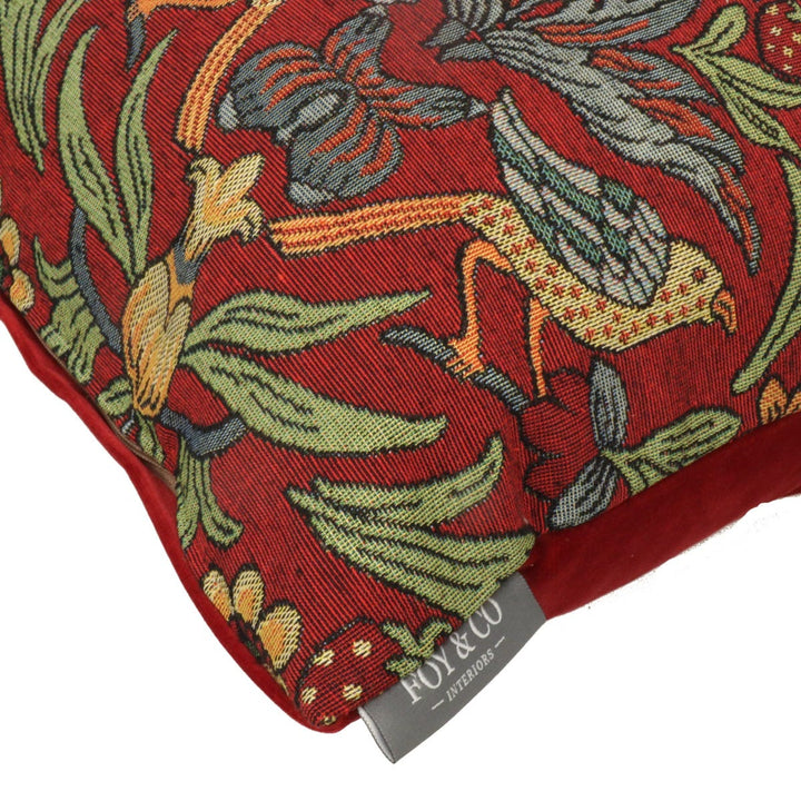 Strawberry Bird Red Tapestry 24x16" Cushion Cover