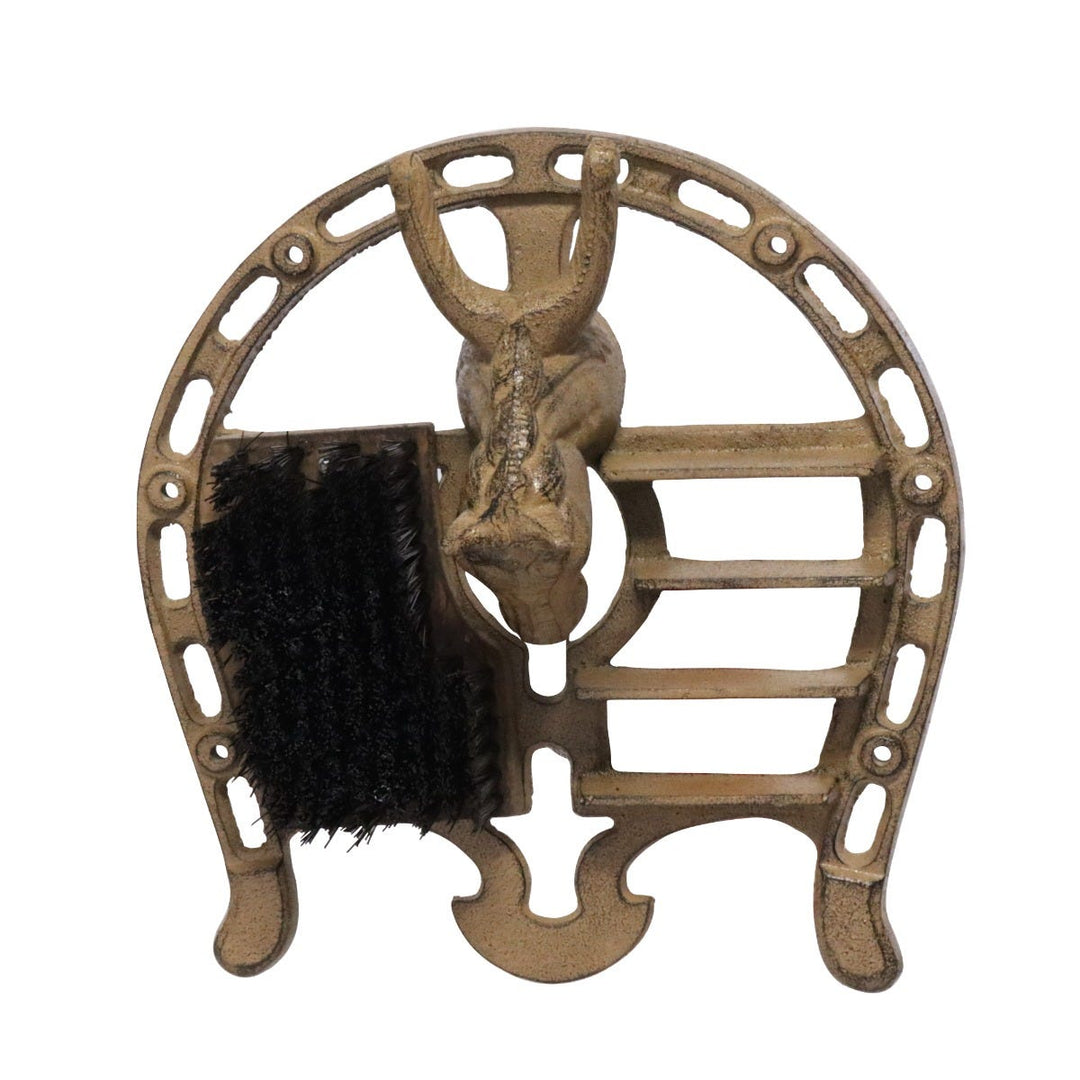 Cast Iron Horse Shoe Boot Holder Scraper & Brush