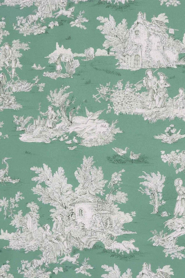 French Pastorale Toile Double Width Fabric Green