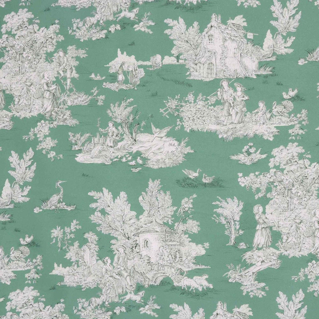 French Pastorale Toile Double Width Fabric Green