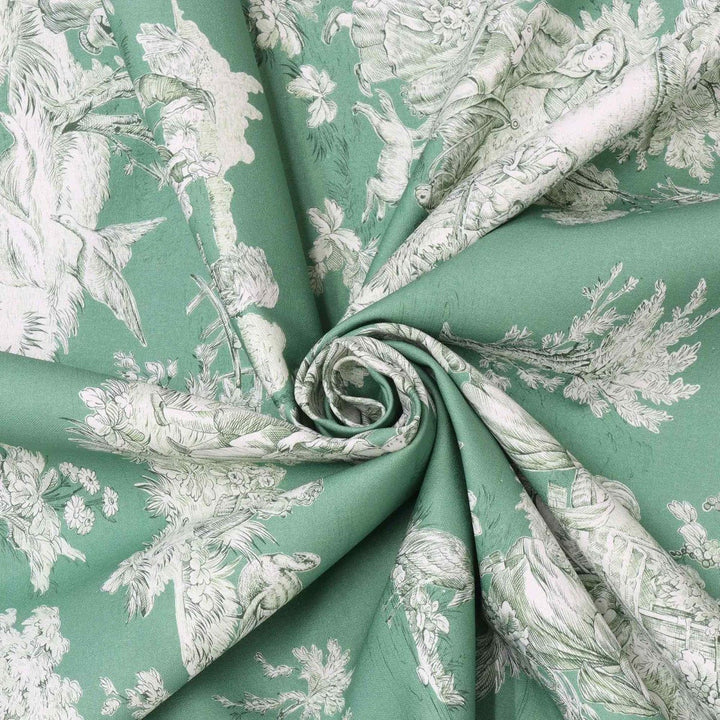 French Pastorale Toile Double Width Fabric Green