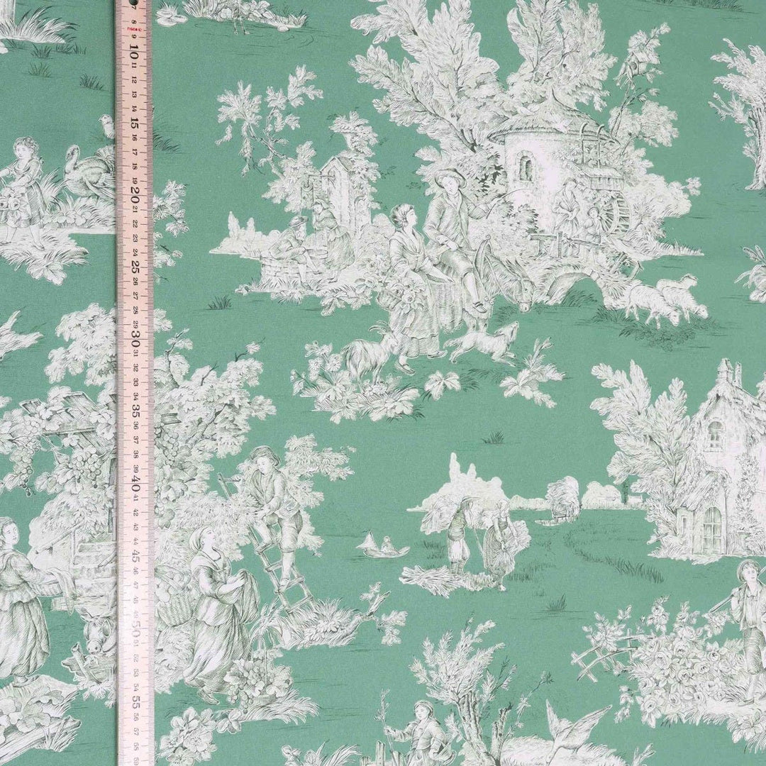 French Pastorale Toile Double Width Fabric Green