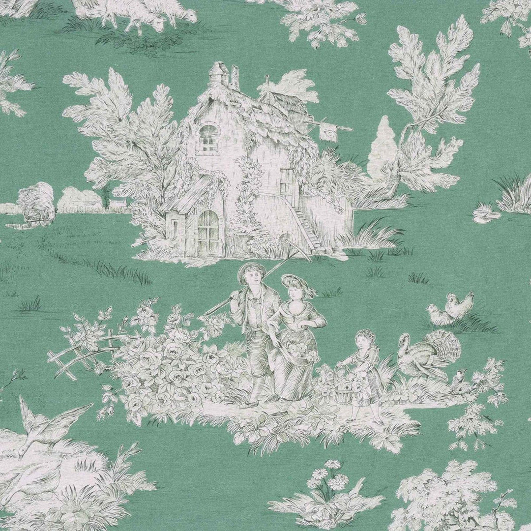 French Pastorale Toile Double Width Fabric Green