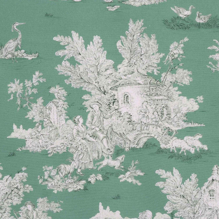 French Pastorale Toile Double Width Fabric Green