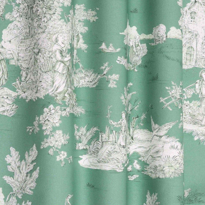 French Pastorale Toile Double Width Fabric Green