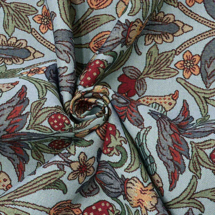 Strawberry Bird Tapestry Duck Egg Blue Fabric