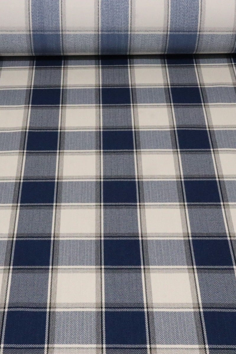 Danbury Herringbone FR Navy Check Fabric