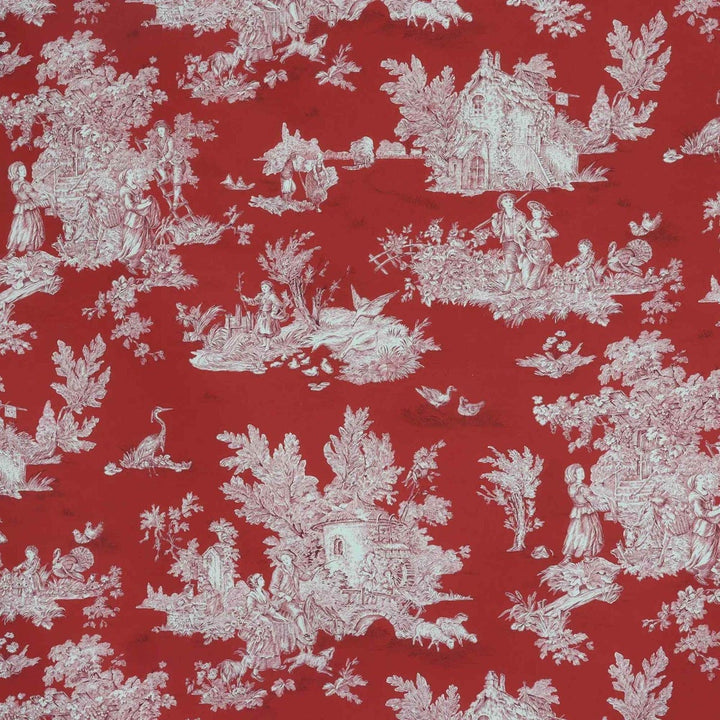 French Pastorale Toile Double Width Fabric Red/Cream