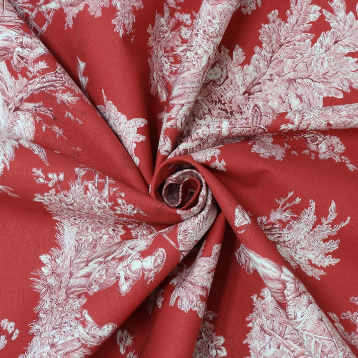 French Pastorale Toile Double Width Fabric Red/Cream