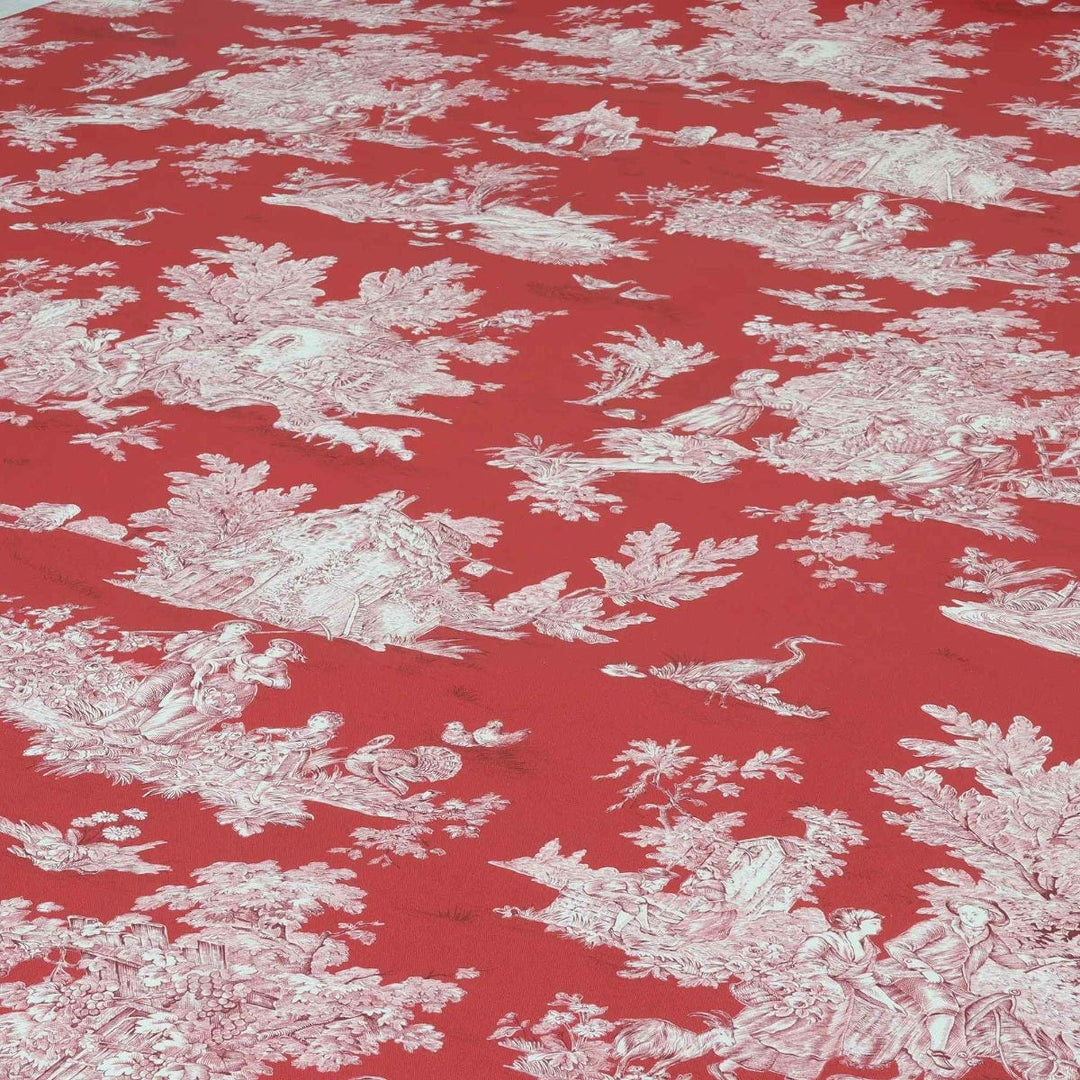 French Pastorale Toile Double Width Fabric Red/Cream