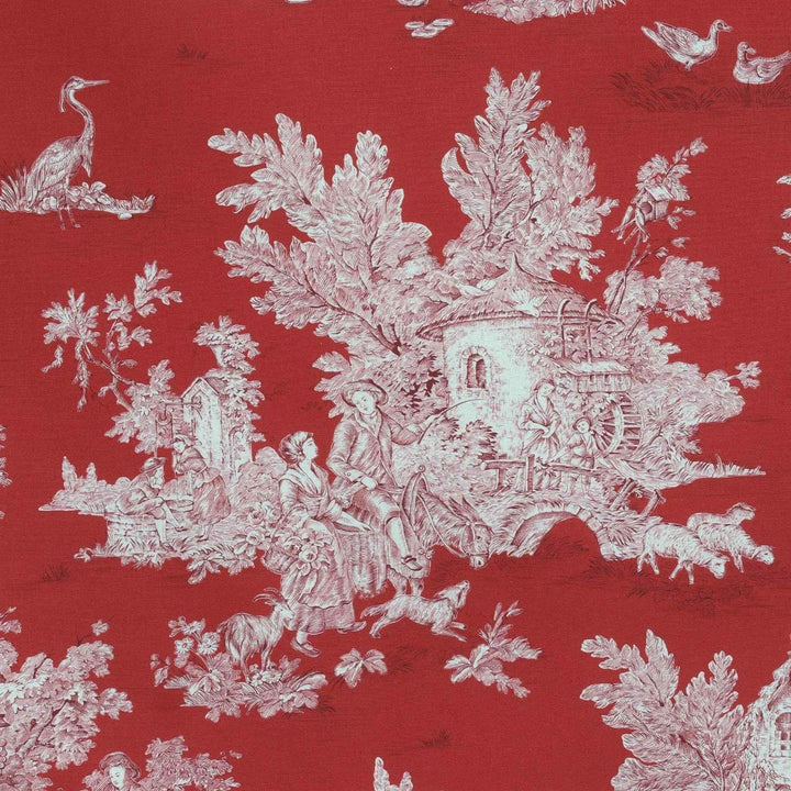 French Pastorale Toile Double Width Fabric Red/Cream