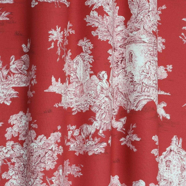 French Pastorale Toile Double Width Fabric Red/Cream