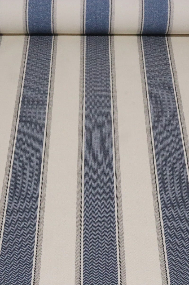 Danbury Herringbone Navy Stripe FR Fabric