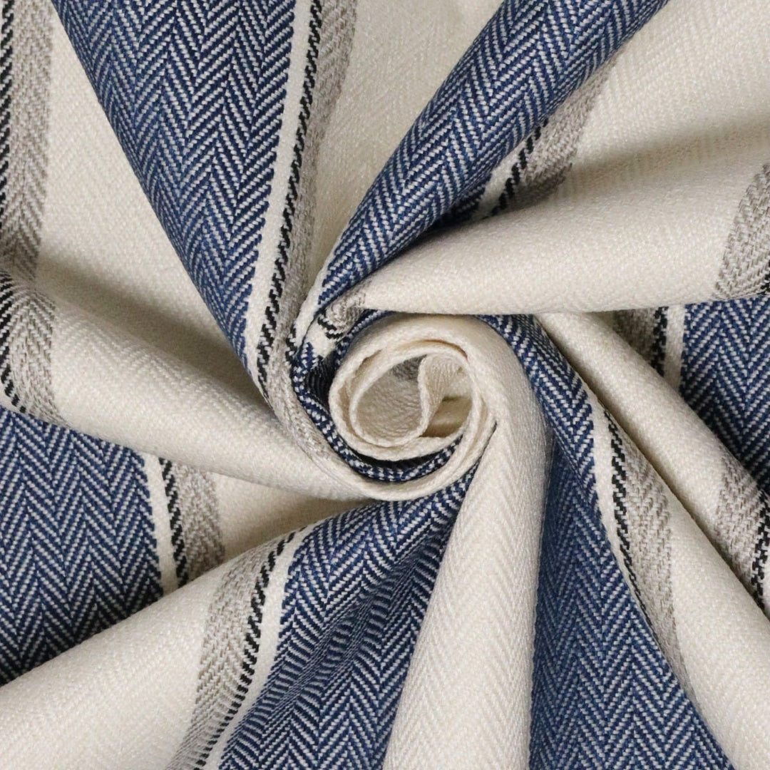 Danbury Herringbone Navy Stripe FR Fabric