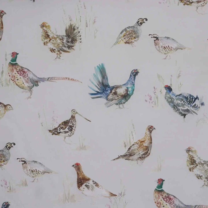 Voyage Large Game Birds White Cotton Fabric