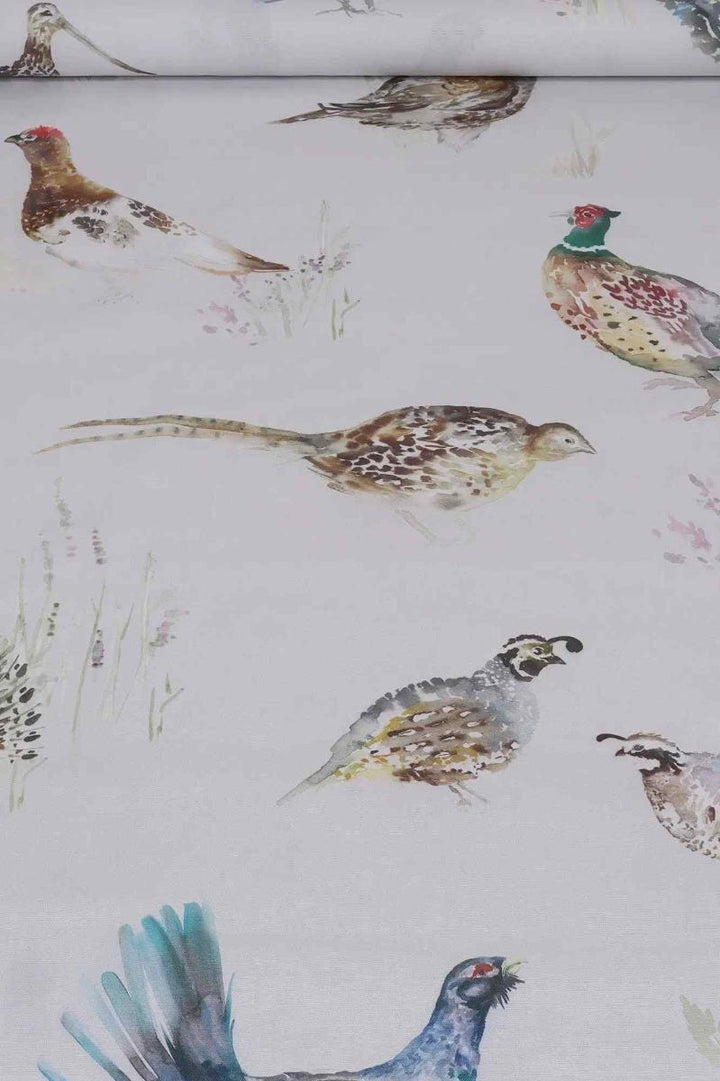 Voyage Large Game Birds White Cotton Fabric