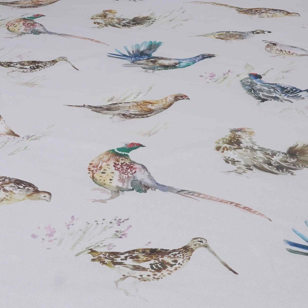 Voyage Large Game Birds White Cotton Fabric