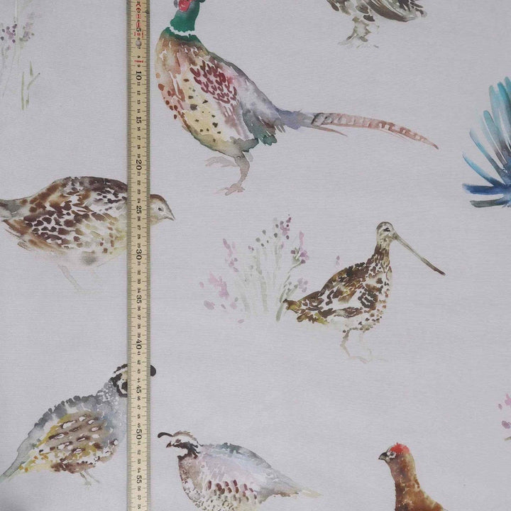 Voyage Large Game Birds White Cotton Fabric