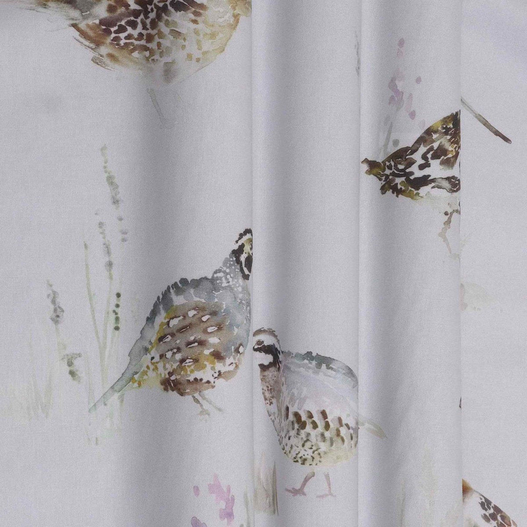 Voyage Large Game Birds White Cotton Fabric