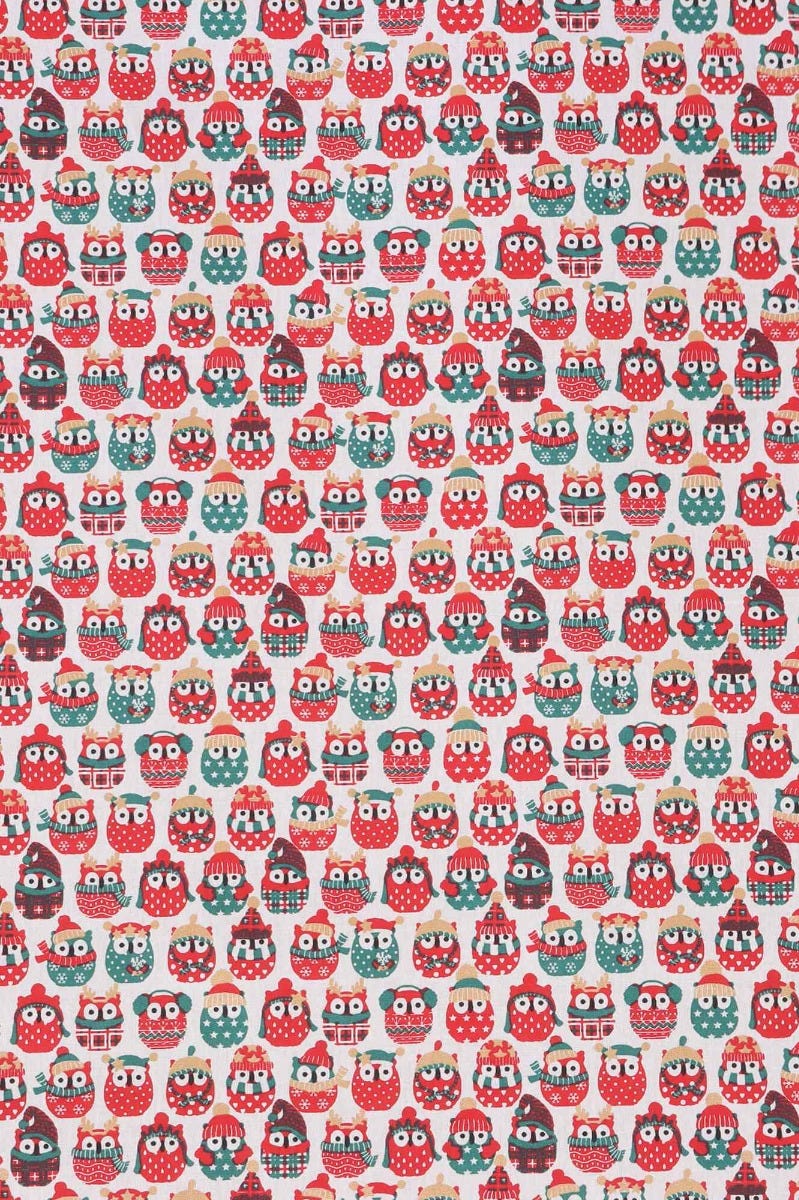 Christmas Comical Winter Owls Fabric 100% Cotton