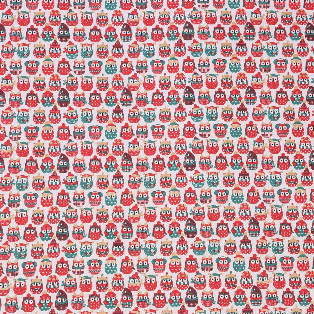 Christmas Comical Winter Owls Fabric 100% Cotton