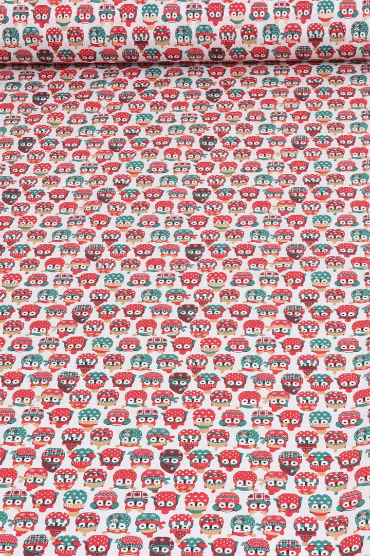 Christmas Comical Winter Owls Fabric 100% Cotton