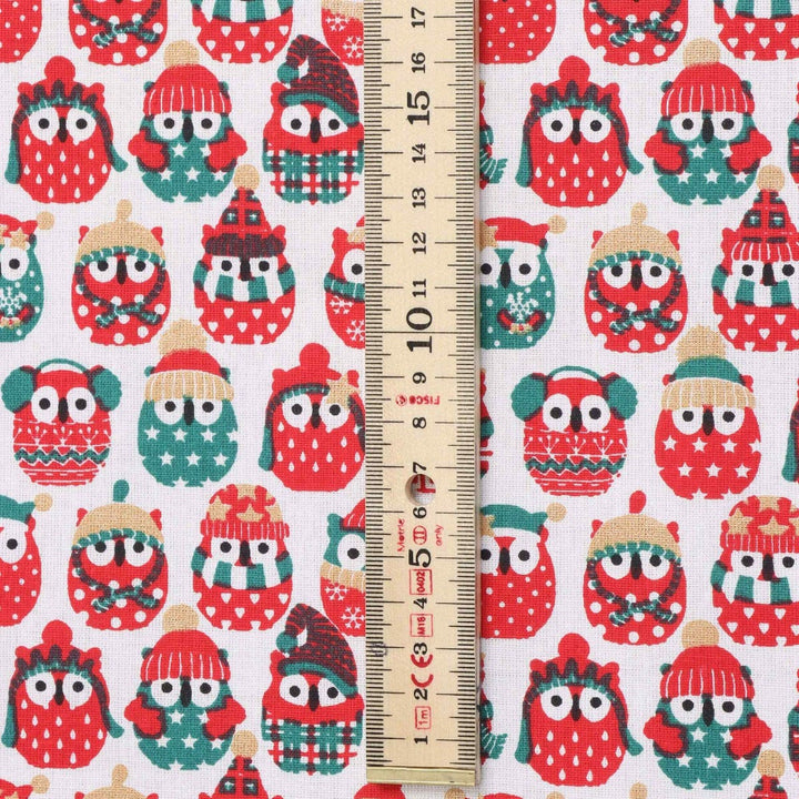 Christmas Comical Winter Owls Fabric 100% Cotton